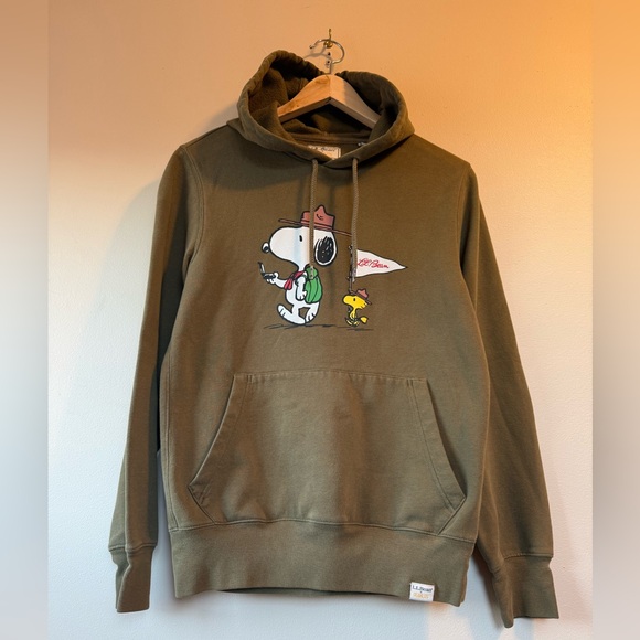 LL Bean Peanuts Hoodie Adult Size XS Green Snoopy Woodstock Hiking Sweatshirt - Picture 2 of 7